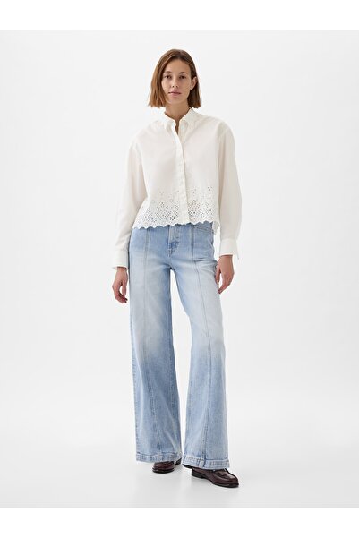 GAP Kadın Açık Mavi High Rise Stride Wide-Leg Jean Pantolon