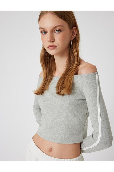 Koton Madonna Collar Body Crop Long Sleeve Ribbed Slim Fit