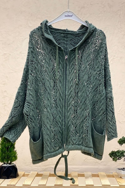 sahnemoda سترة مخرمة بسحاب وغطاء للرأس