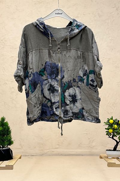 sahnemoda Jachetă importată cu glugă și fermoar - model floral