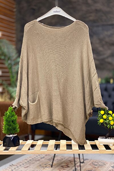 sahnemoda Ασύμμετρη μπλούζα Mercerized με μονή τσέπη Bat Cut