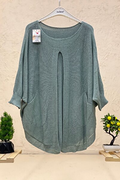 sahnemoda Μερσεριζέ Casual Μπλούζα με Ανοιχτή Μπροστινή Τσέπη