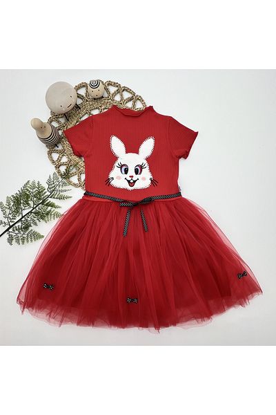 Skygo 5-6-7 Years Sequined Rabbit Printed Girl's Dress