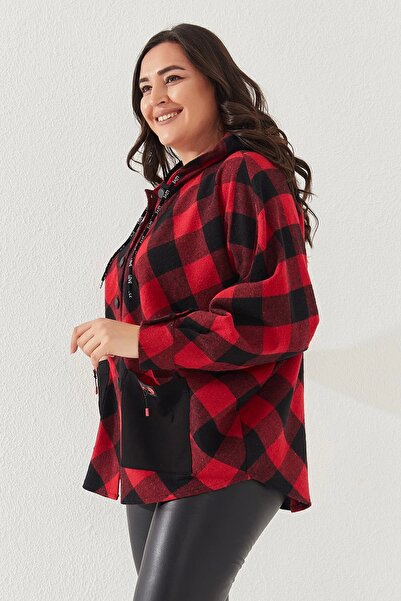 Lady Majestic Plaid Hooded Plus Size Women's Poncho with Pockets