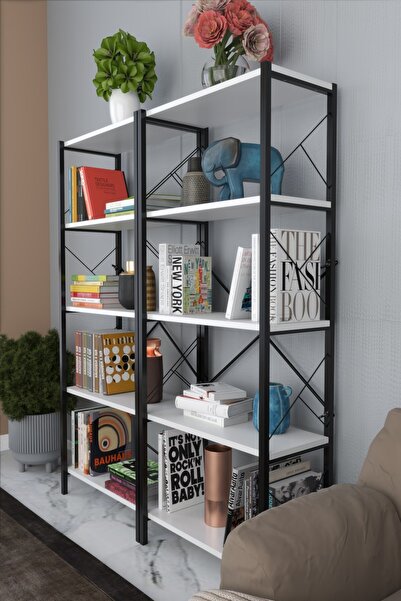 Morpanya Blue Metal Kitaplık 5 Raflı Çok Amaçlı Dosya Kitap Rafı Ofis Salon R...