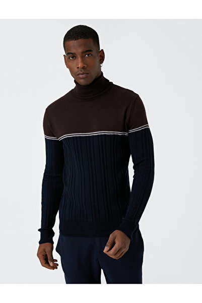 Koton Πλεκτό πουλόβερ ζιβάγκο χρώματος μπλοκ