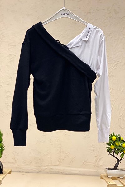 sahnemoda Tricotaj Bluză cămașă din voal cu garnitură