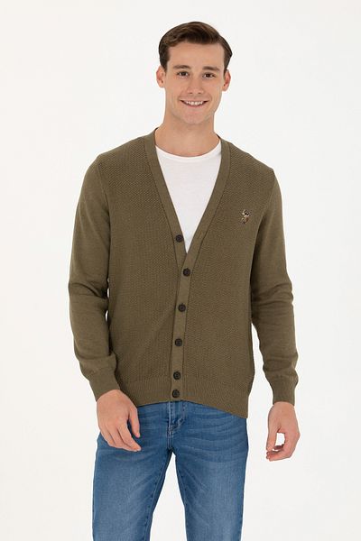 U.S. Polo Assn. Ανδρική πλεκτή ζακέτα Khaki Melange - Basic Model 50268939 -vr125