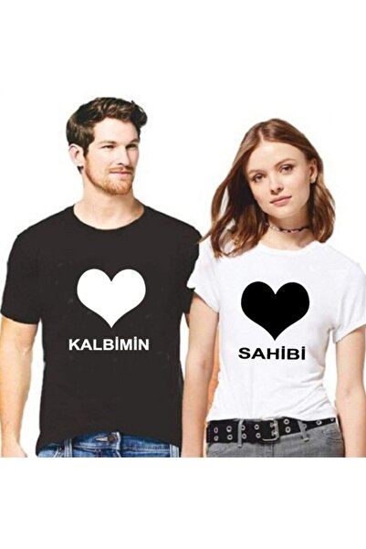HediyeMania Sevgili Tişörtleri Bay Bayan Çift Kombini Kalbimin Sahibi Siyah Beyaz Tshirt 2 Adet