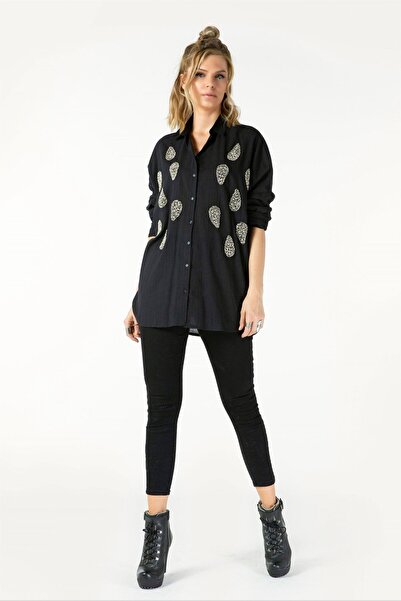 VorNişantaşı Kadın Damla Taşlı Keten Gömlek
