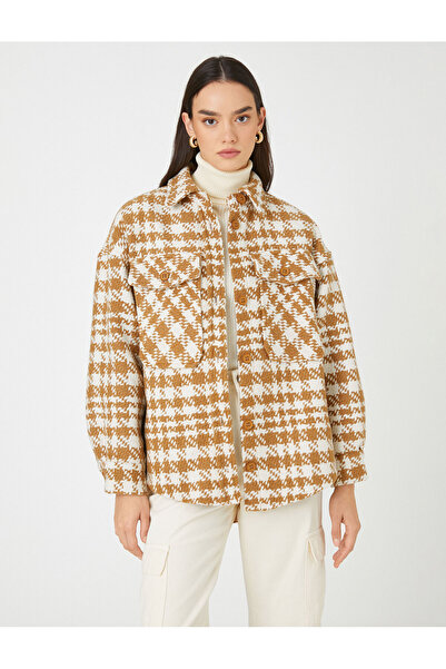 Koton Oversize Tweed Shirt Jacket with Pockets and Buttons