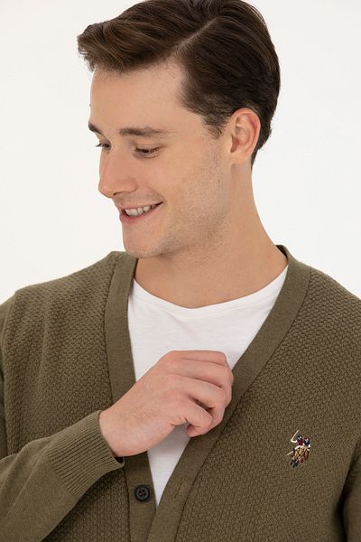 U.S. Polo Assn. Ανδρική πλεκτή ζακέτα Khaki Melange - Basic Model 50268939 -vr125