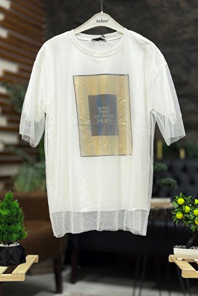 sahnemoda Μπλουζάκι με στάμπα από τούλι Oversize