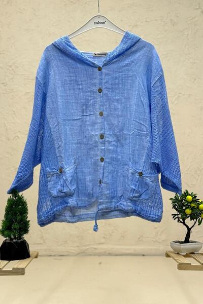 sahnemoda Cardigan cu glugă din in și garnitură laterală din plasă