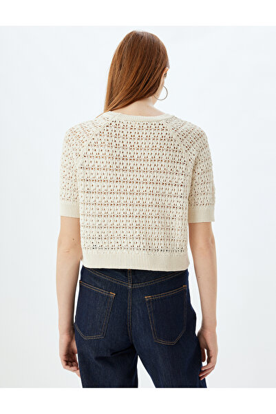 Koton Prolamovaný vyšívaný svetr s korálky - krátký rukáv, výstřih
