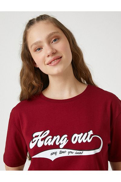 Koton Slogan Printed T-Shirt Short Sleeve Crew Neck