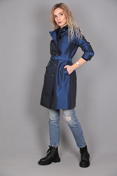 ÖNDER ÖZSOY Classic Taffeta Trench-Navy Blue