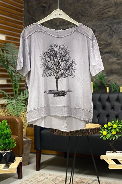 sahnemoda Μπλουζάκι με κοντό μανίκι με στάμπα από βαμβακερό χτενισμένο