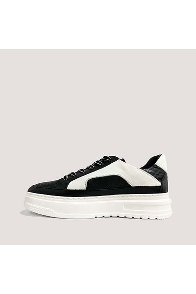 MARCOMEN 19473 Men's Leather Casual Shoes - Black-White - 42