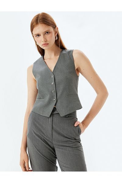 Koton Buttoned V-Neck Slim Fit Blazer Vest