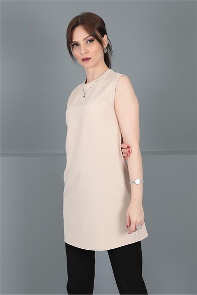 ÖNDER ÖZSOY O-Neck Sleeveless Blouse-Mink
