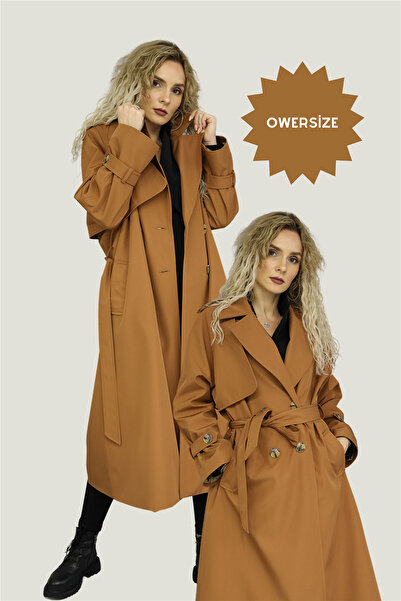 ÖNDER ÖZSOY Oversize Uzun Trenç-Taba