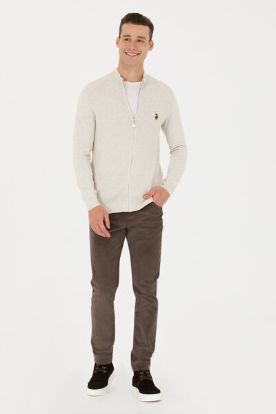 U.S. Polo Assn. Men's Gray Melange Basic Knitwear Cardigan 50268938-Vr086