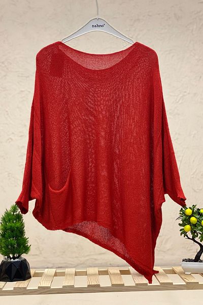 sahnemoda Bluză mercerizată asimetrică liliac cu un singur buzunar