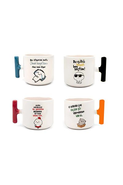 gold fotoğrafçılık Cute Mochi Cat Printed Colorful T-Handled Latte 4-Piece Cup