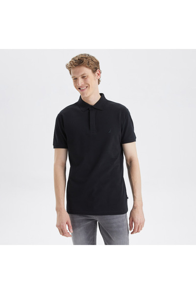 Men's Black Slim Fit Short Sleeve Polo Neck T-Shirt