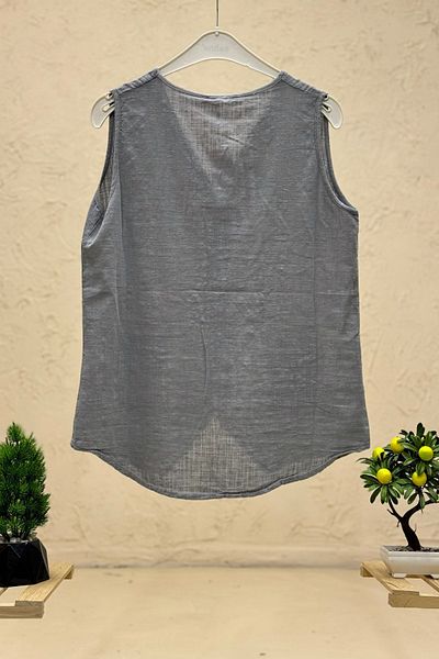sahnemoda Linen V-Neck Vest - Buttoned Design