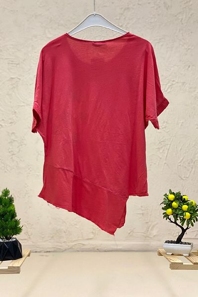 sahnemoda Asymmetrical Linen Blouse - Star Sequin, Short Sleeve