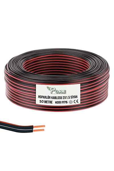 Poke 50 Metre 2x1,5mm Siyah Kırmızı Çizgili Elektrik Ses ve Hoparlör Kablosu Kordon