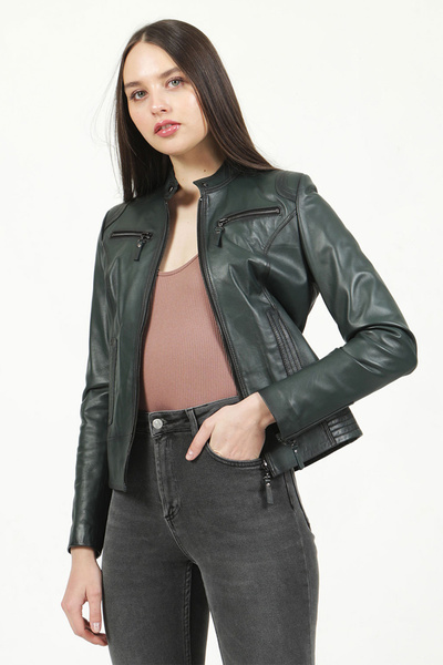 Dericlub Green Genuine Leather Women's Coat - Yb2143