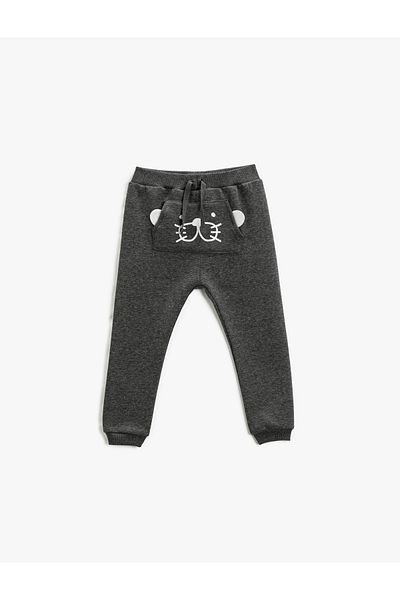 Koton Jogger Sweatpants Elephant Printed Kangaroo Pocket Tied Waist