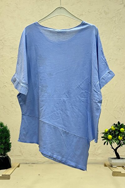 sahnemoda Bluză asimetrică din in - paiete stea, mânecă scurtă