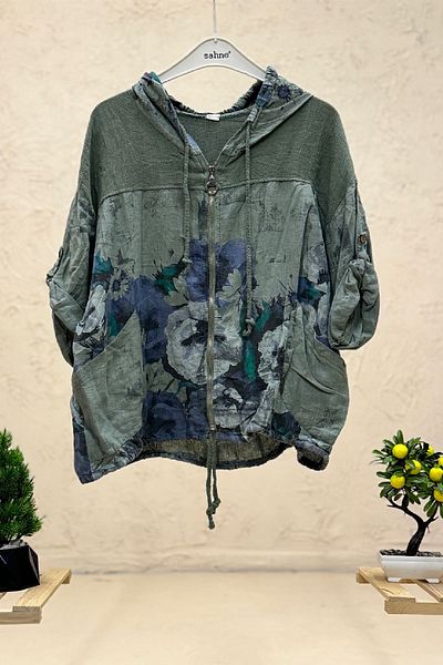 sahnemoda Jachetă importată cu glugă și fermoar - model floral