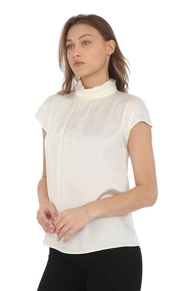 lodmela Satin Blouse - Collar Drape Detail, 01-Ecru