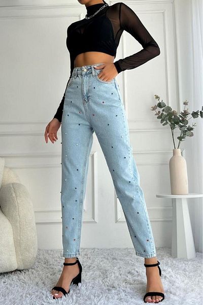 ZAROLİ Pantaloni de damă cu talie înaltă Stone Blue Jean - Mom Fit