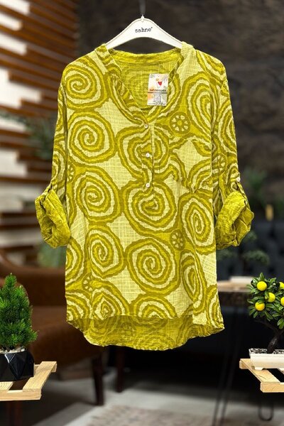 sahnemoda Patterned Linen Shirt - New Coiled and Buttoned