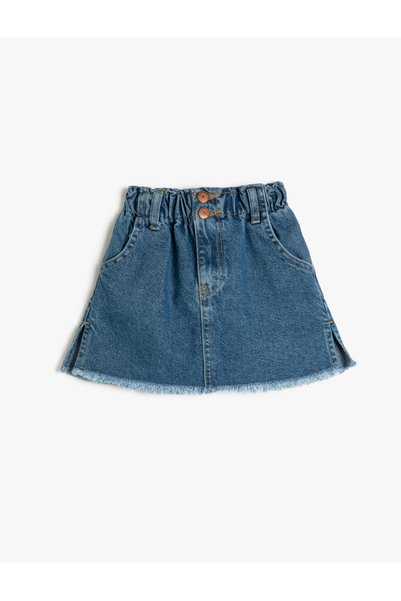 Koton Denim Skirt with Elastic Waist, Pockets and Slit Detail, Cotton