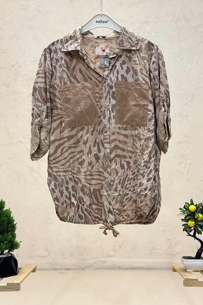 sahnemoda Cămașă Voile cu Motiv Leopard - Detaliu Tie-Dye din Paiete