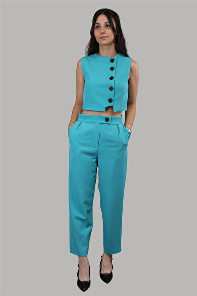 ÖNDER ÖZSOY Düğmeli Yelek Takım-Turkuaz