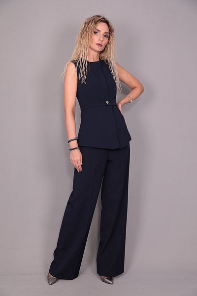 ÖNDER ÖZSOY Belted Vest & High Waist Wide Leg Trousers Set-Navy Blue