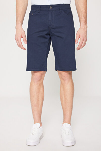 ALTINYILDIZ CLASSICS Men's Navy Blue Slim Fit Slim Fit Side Pocket Seersucker Patterned Shorts
