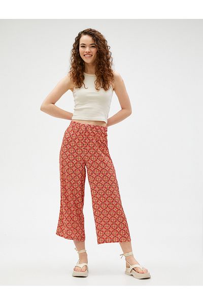 Koton Vâscoză cu model etnic - Pantaloni lați cu talie elastică