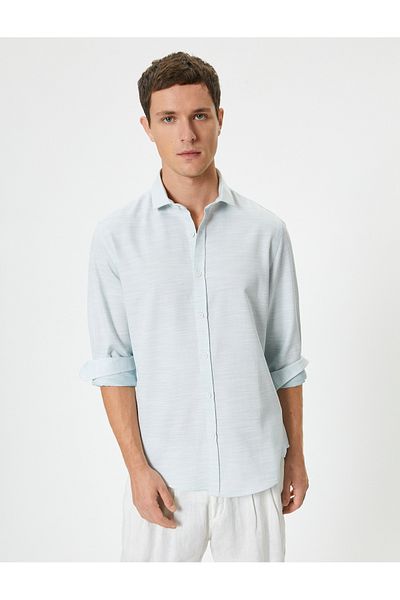 Koton Πουκάμισο Slim Fit Κλασικό πέτο με μακρυμάνικο βαμβακερό κουμπί