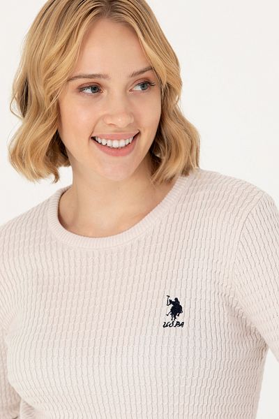 U.S. Polo Assn. Дамски кремав пуловер с кръгло деколте 50269013 -Vr071