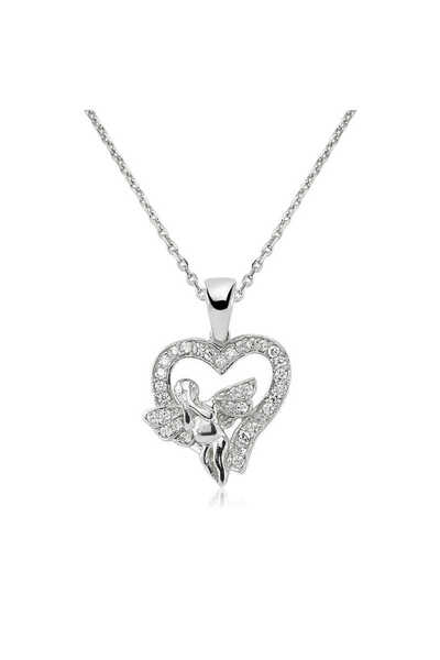 Genel Markalar 925 Ayar Gümüş Melek Kalp Kadın Gümüş Kolye