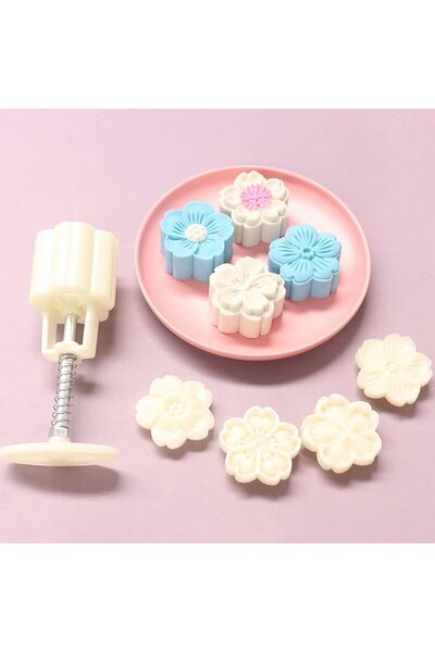Genel Markalar Basmalı Mooncake Kurabiye Kalıbı Çiçek Şekilli Kurabiye Makinesi 7 Parça